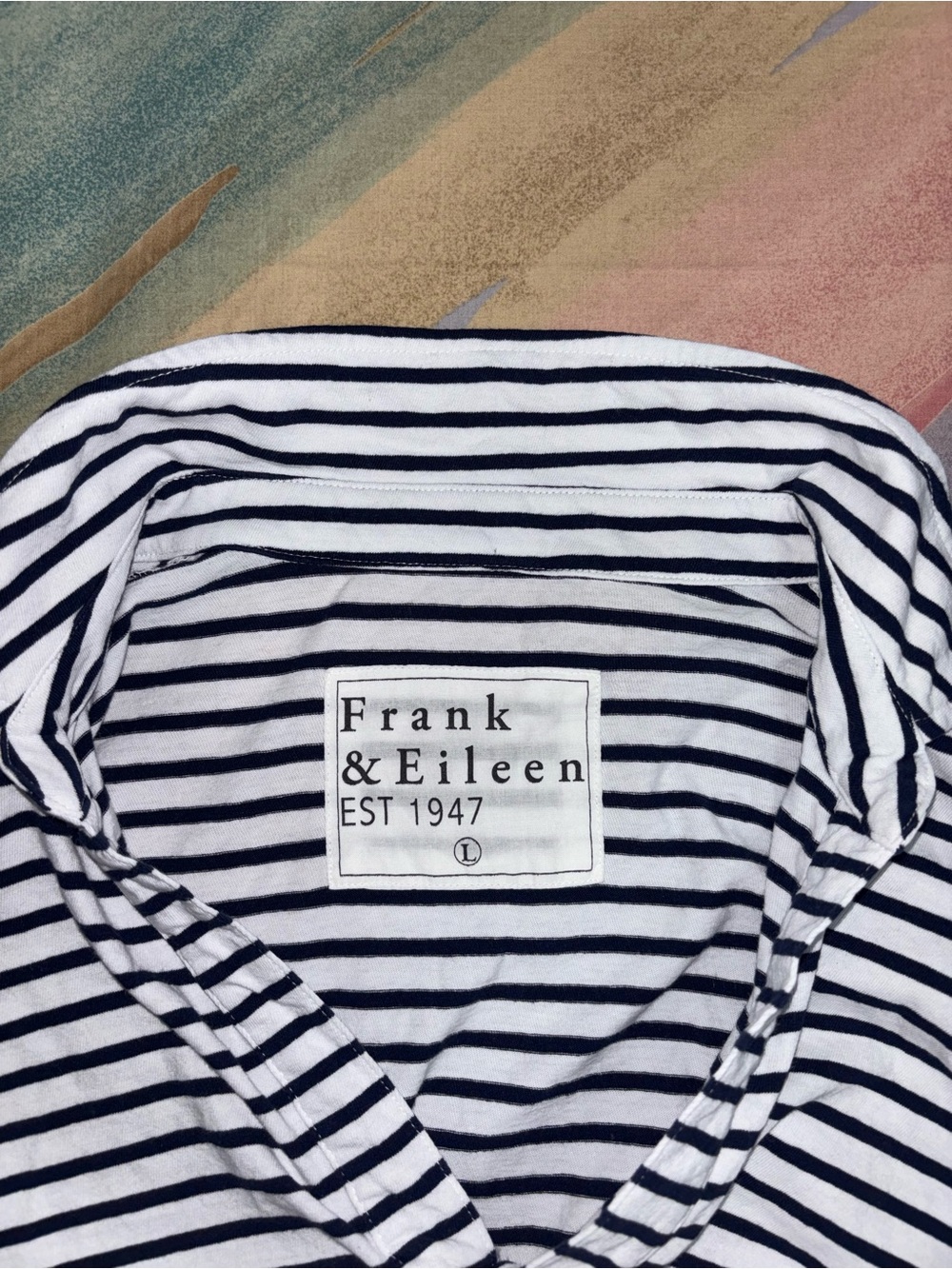 Frank & Eileen Patrick Popover Henley Top L Coastal Chic Stripes Quiet Luxury - Picture 3 of 6